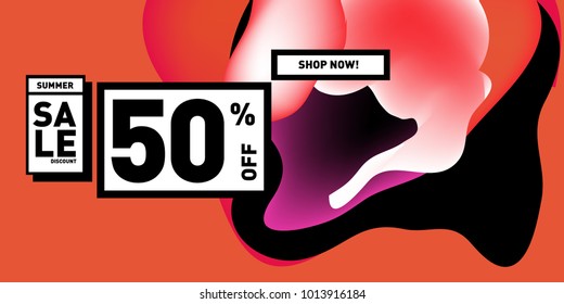 Vector sale 50% discount and promotion banner. Fluid and liquid colorful background design template. Eps10.
