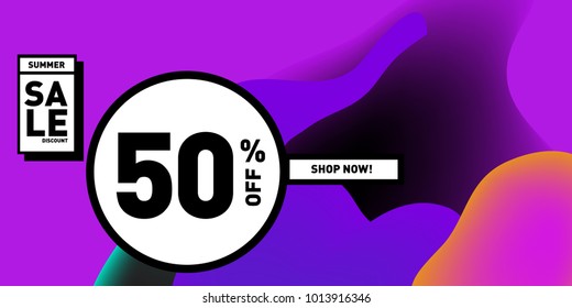 Vector sale 50% discount and promotion banner. Fluid and liquid colorful background design template. Eps10.
