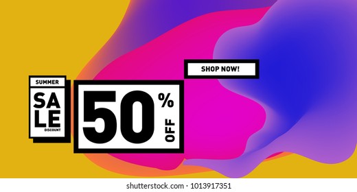 Vector sale 50% discount and promotion banner. Fluid and liquid colorful background design template. Eps10.