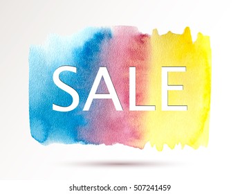 Vector sale abstract background. Colorful watercolor texture blot. Handmade  frame. Black Friday. Holiday banner
