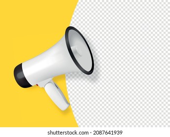 Vector Sale, Announcement, Hot News Banner Design Template with 3d Realistic White Megaphone and Speech Bubble on Yellow Background. Shopping, Discount Background. Big Sale Special Offer Concept