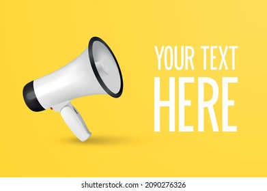 Vector Sale, Announcement, Hot News Banner Design Template with 3d Realistic White Megaphone and Copy Space on Yellow Background. Shopping, Discount Background. Big Sale Special Offer Concept