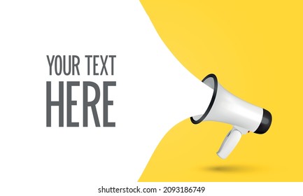 Vector Sale, Announcement, Hot News Banner Design Template with 3d Realistic White Megaphone and Copy Space on Yellow Background. Shopping, Discount Background. Big Sale Special Offer Concept