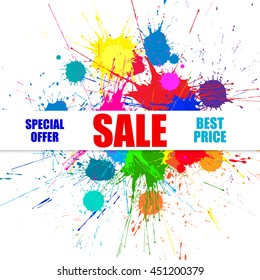 Vector Sale Background With Bright Ink Color Blots. Each element separate on subgroups for easy use and recolor