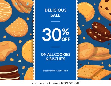 Vector sale background with with cartoon cookies