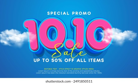 Vector sale banner design with 10.10 sale 3d text effect