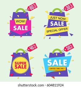 Vector sale banner set in material design style. EPS10.