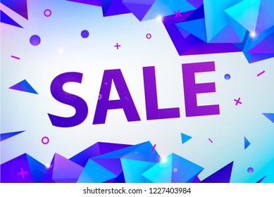 Vector sale banner template background. Facet geometric style, 3d. Big sale special offer, end of season, black friday, modern design. vector illustration. Blue and purple