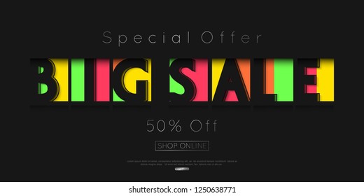 vector sale banner template design. paper cut style. discount and special offers online shopping