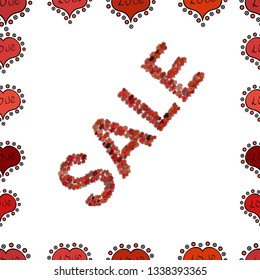 Vector. Sale banner template design. Simple patches, poster, badges in cute art style. Seamless. Illustration in orange, white and red colors. Lettering.