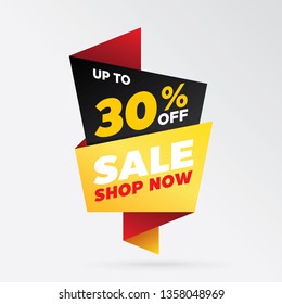 vector sale banner template design, up to 30% off.
