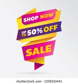 vector sale banner template design, up to 50% off.