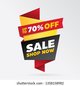 vector sale banner template design, up to 70% off.