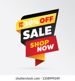 vector sale banner template design, up to 30% off.