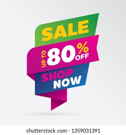 vector sale banner template design, up to 80% off.