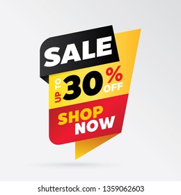 vector sale banner template design, up to 30% off.