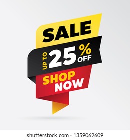 vector sale banner template design, up to 25% off.