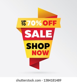 vector sale banner template design, up to 70% off.