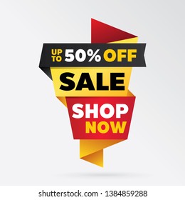 vector sale banner template design, up to 50% off.