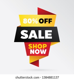vector sale banner template design, up to 80% off.