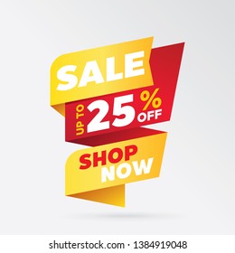vector sale banner template design, up to 25% off.