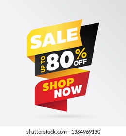 vector sale banner template design, up to 80% off.