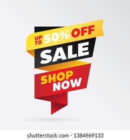 vector sale banner template design, up to 50% off.