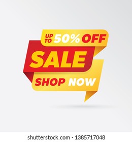 vector sale banner template design, up to 50% off.