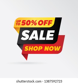 vector sale banner template design, up to 50% off.
