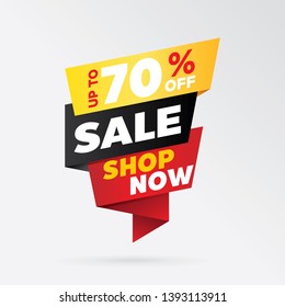 vector sale banner template design, up to 70% off.