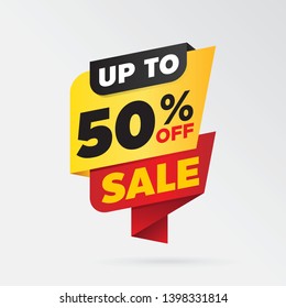 vector sale banner template design, up to 50% off.