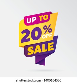 vector sale banner template design, up to 20 percent off.