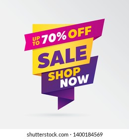 vector sale banner template design, up to 70 percent off.