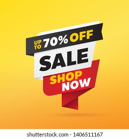 vector sale banner template design, up to 70% off.
