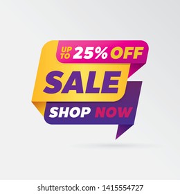 vector sale banner template design, up to 25 percent off.