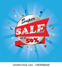 Vector sale banner template design, Super Sale up to 50 percent off. - Vector.