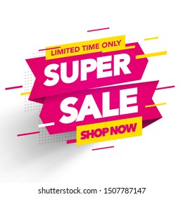 Vector sale banner template design. Super sale special offer. End of season banner. Web element.