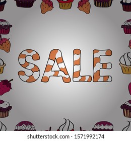 Vector. Sale banner template design. Seamless pattern. Illustration in white, black and orange colors. Lettering.