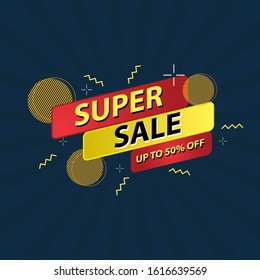 Vector sale banner template design. Super sale special offer. Web element.