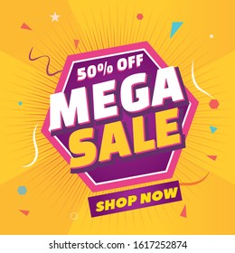 Vector sale banner template design. mega sale special offer. End of season banner. Web element.