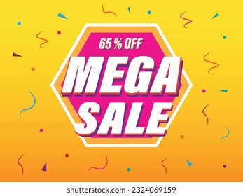 Vector sale banner template design. Mega Sale Banner. Poster for sale. Big sale. Special offer, 65% off.