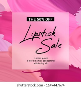 Vector sale banner with text on lipstick stokes background. Good for salons, beauty shops.