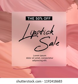 Vector sale banner with text on lipstick stokes background. Good for salons, beauty shops.