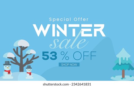 vector sale banner for winter, winter sale banner, winter 53% sale banner, winter sale banner 53% off