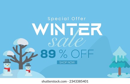 vector sale banner for winter, winter sale banner, winter 89% sale banner, winter sale banner 89% off