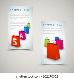 Vector sale banners with colorful paper shopping bags