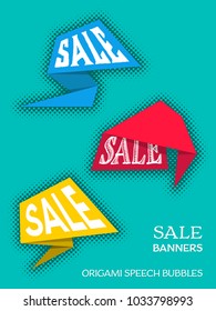 Vector sale banners origami speech bubbles vintage style