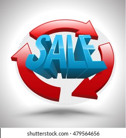 Vector SALE with circle three arrows 3D style. Vector illustration. Can use illustration for promotion advertising.