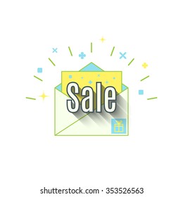 Vector sale envelope in modern flat design. Email advertisement and promotional newsletter design element.