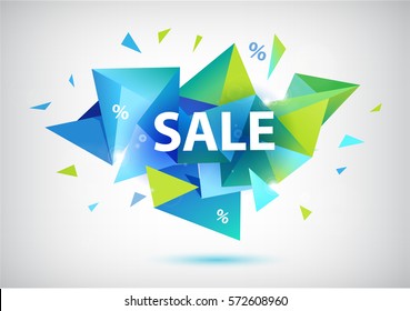 Vector sale faceted 3d banner, poster. Colorful illustration